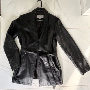 Valerie Steven’s Black Leather Belted Blazer Jacket